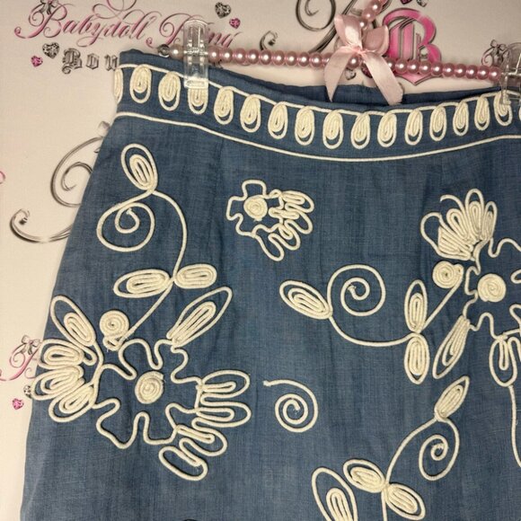 River woods skirt corset lace up tie ribbon embroidered floral flowers denim - Picture 5 of 13